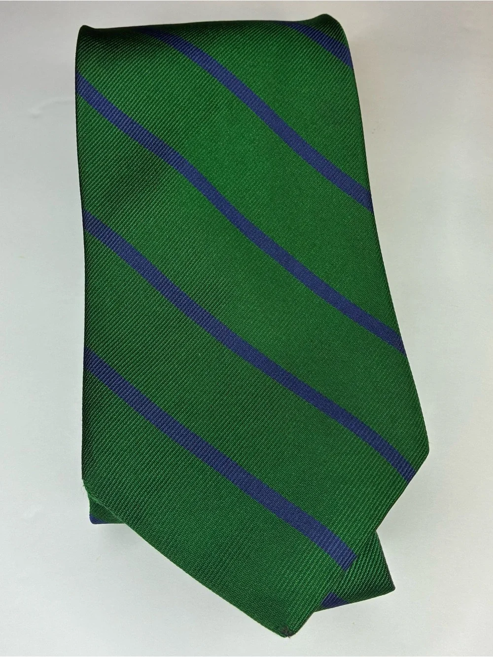Brooks Brothers Makers Tie Silk Green Navy Blue Repp Stripe Made in USA